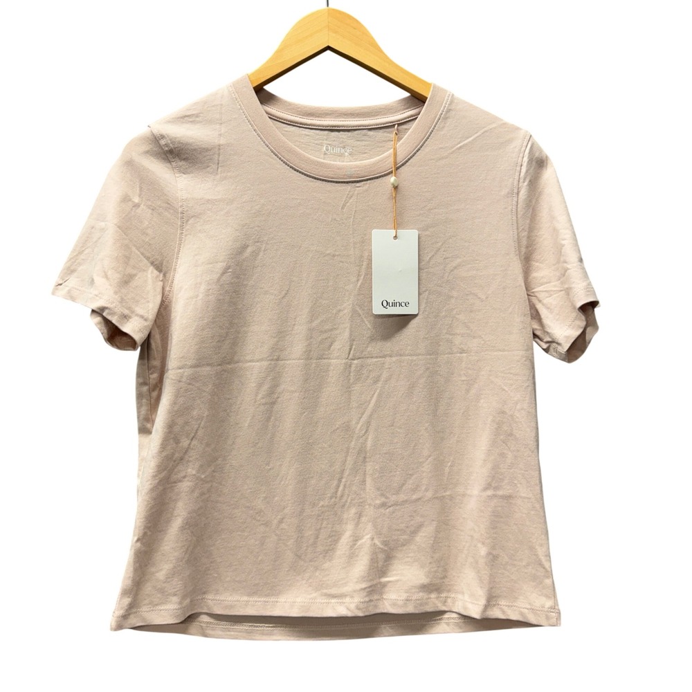 Quince T-Shirt Womens Small 100% Organic Cotton Boxy Crewneck Tee Shell Pink NEW